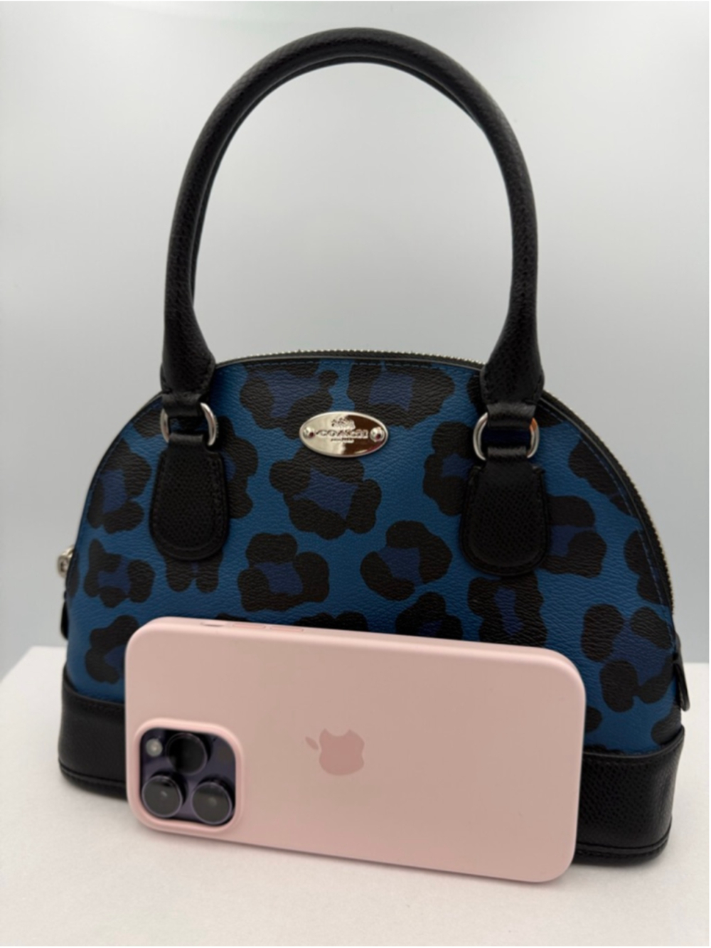 Women's Coach Blue Black Leopard Print Mini Satchel - Picture 3 of 12